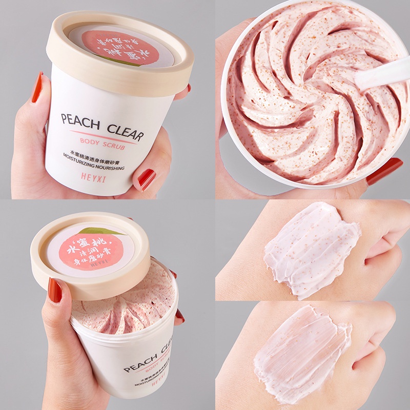 Kem Tẩy Da Chết Body Đào Peach Clear HEYXI Làm Da Trắng Hồng Tự Nhiên Giảm Thâm Hiệu Quả Hàng Nội Địa Trung