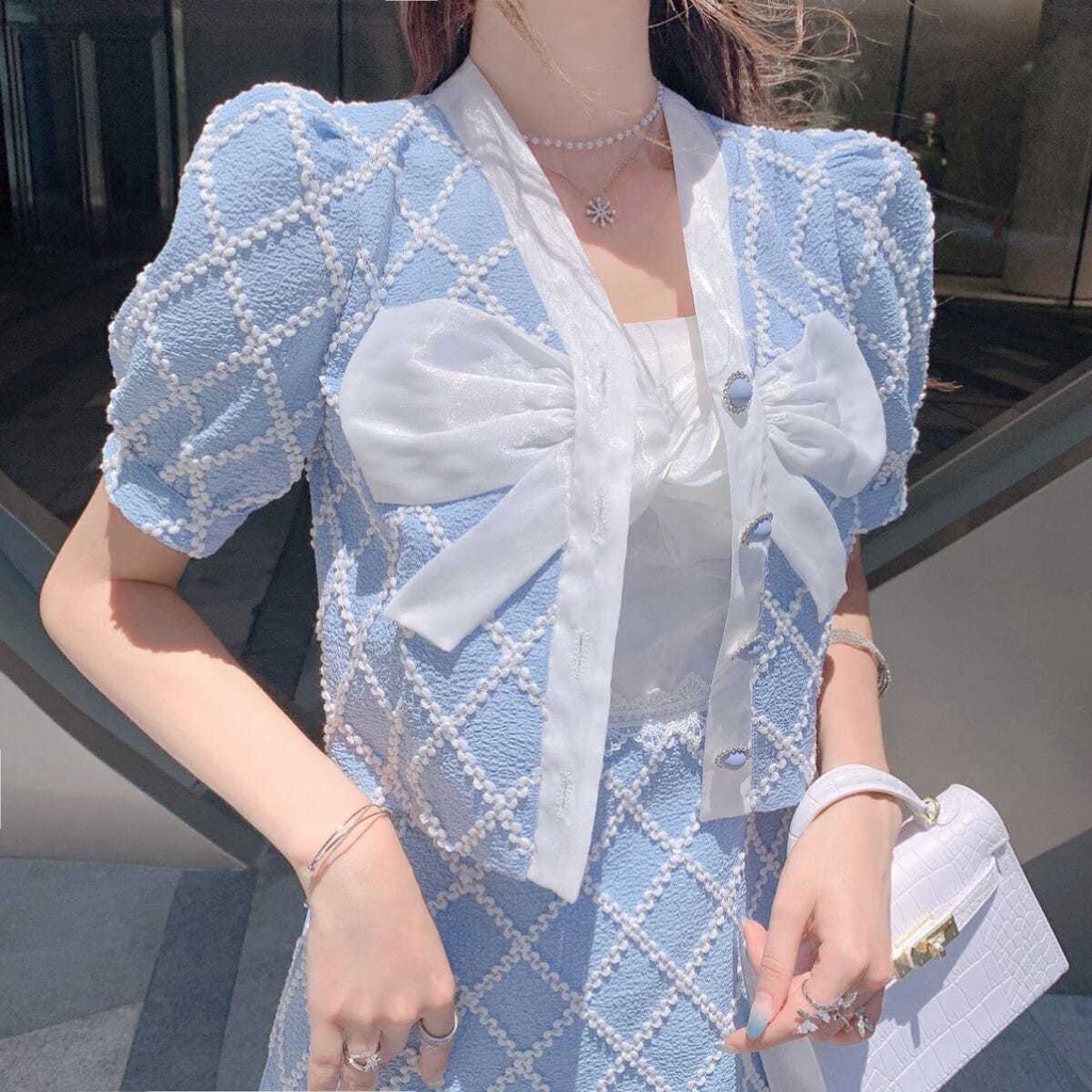 Bộ áo và đầm thời trang mùa hè phong cách Pháp cho