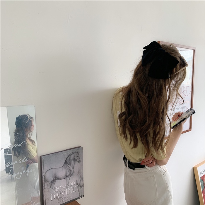 Áo thun dệt kim tay ngắn dáng rộng màu sắc đơn giản thời trang Hàn Quốc cho nữ