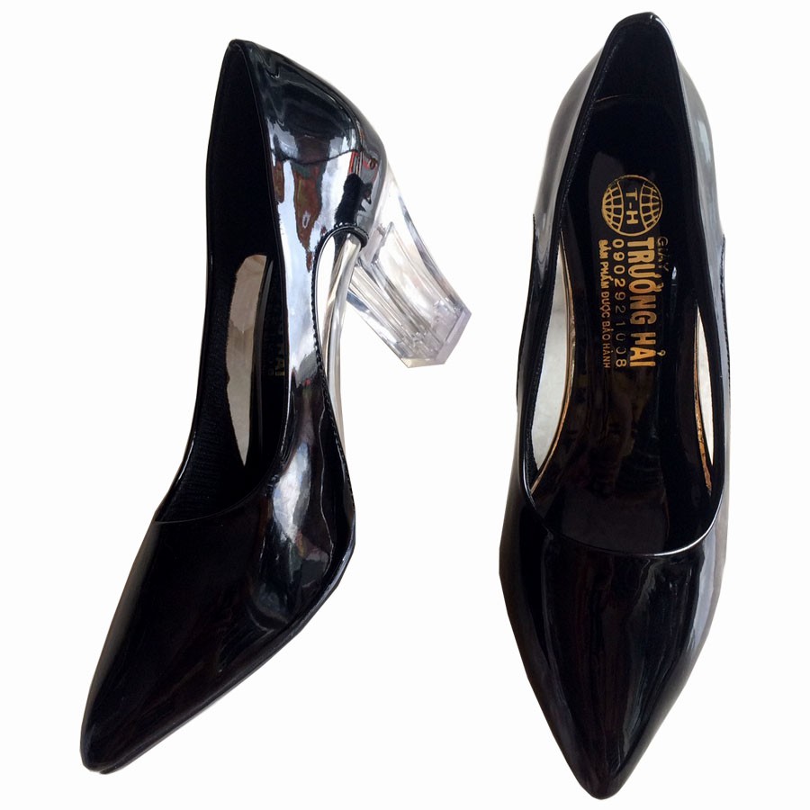 Giày cao gót Nữ cao 7cm Trường Hải Da Bóng Màu Đen đế Mika Trong CG0120