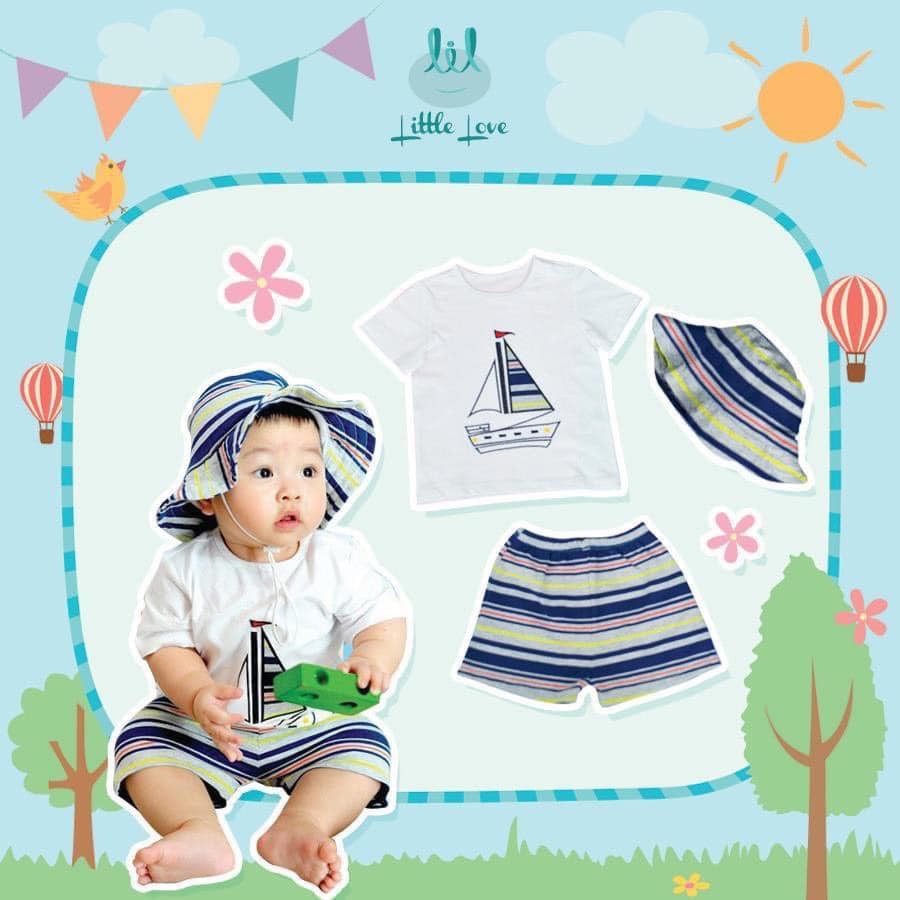 [Mã FASHIOND01 giảm 10K đơn 50K] [Little love] Bộ thuyền buồm kèm mũ bé trai, gái