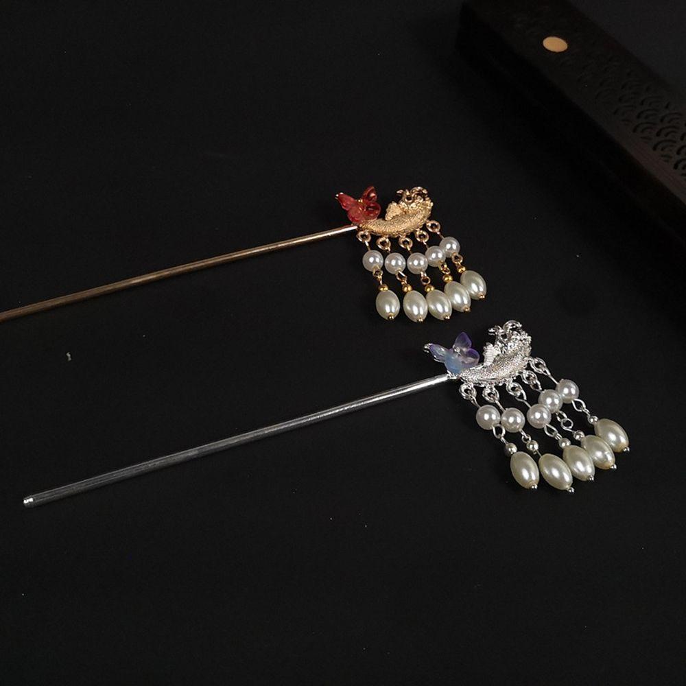 Set 2 Trâm Cài Tóc Tua Rua Bằng Kim Loại Hình Hoa / Chim Phượng Hoàng Phong Cách Hán Phục Thời Trang