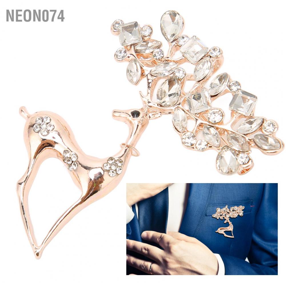 Neon074 Neon074 Deer Brooch Alloy Men Đàn ông Động vật Kỳ nghỉ Trâm cài Pin Rhinestone Corsage cho Ngày kỷ niệm sinh nhật