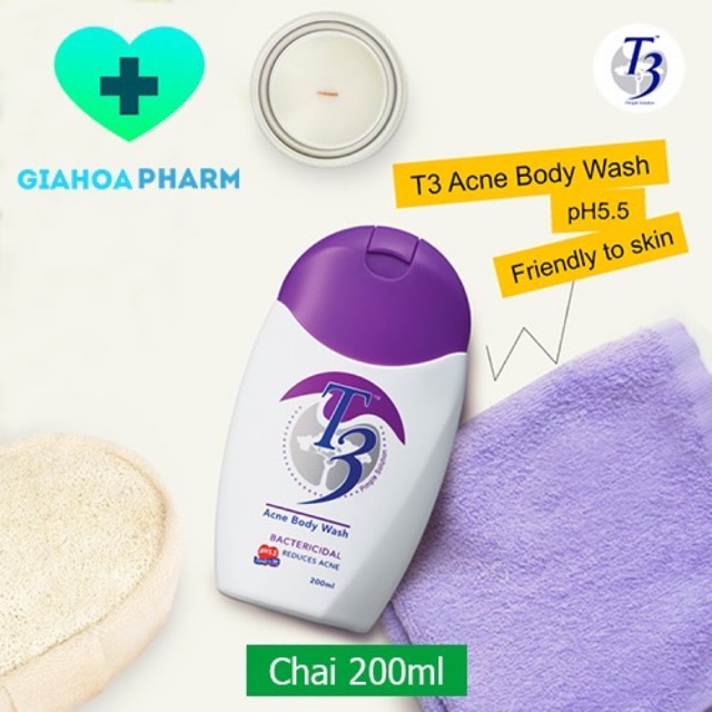 Sữa tắm ngừa mụn T3 ACNE BODY WASH - Ngừa mụn toàn thân (Mụn lưng, ngực, bụng, mông), mụn do nang lông, mụn trứng cá