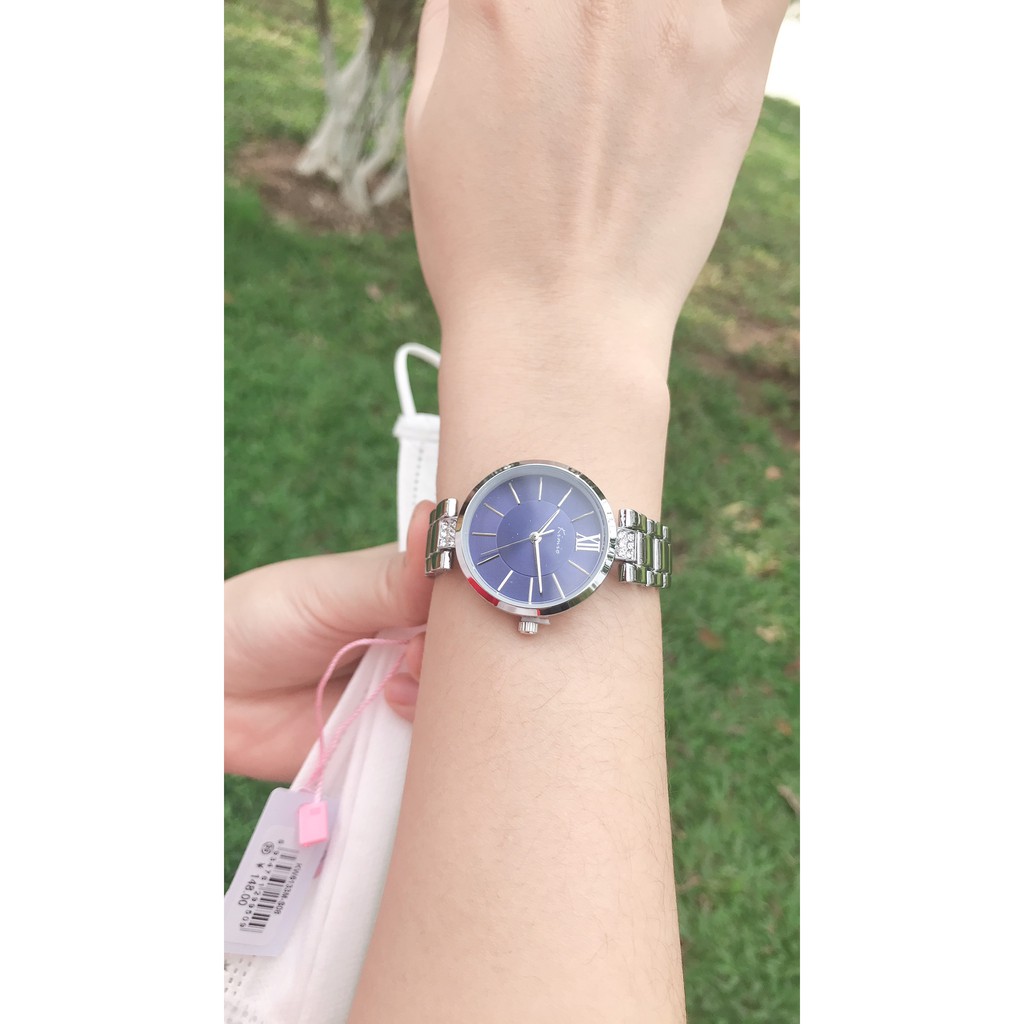 Đồng hồ kimio Nhật Bản dây hợp kim nữ mặt màu xanh (Hình thật)