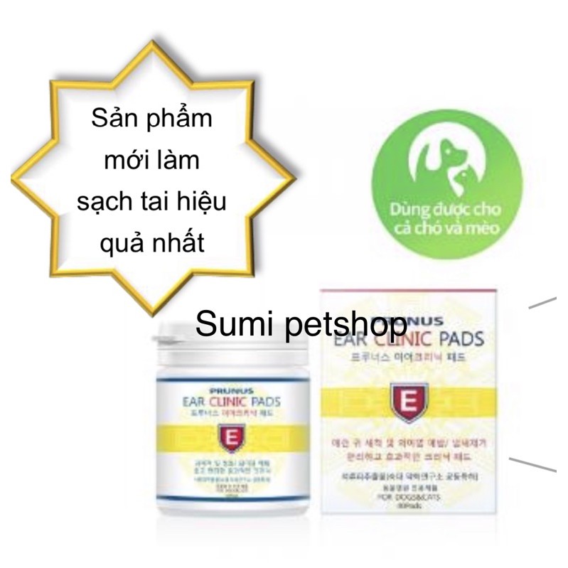 40pcs PRUNUS ear CLINIC Pads Bông vệ sinh tai cao cấp nhập khẩu Hàn Quốc cho chó mèo