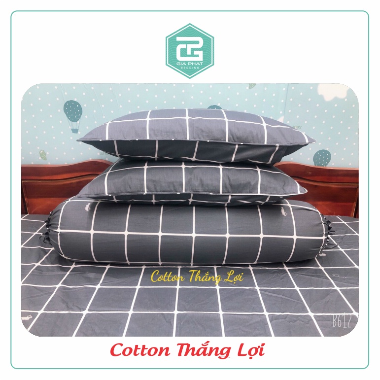 Bộ ga gối Thắng Lợi {4 món}100% Cotton chuẩn logo họa tiết Sọc Vuông