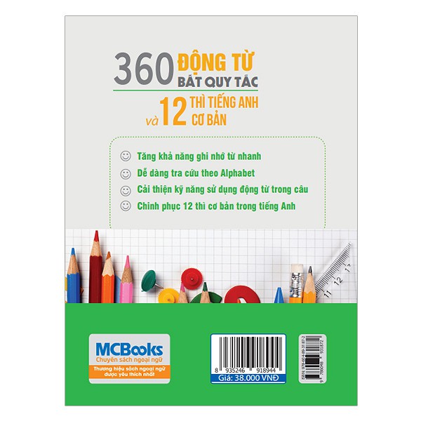 Sách - 360 Động Từ Bất Quy Tắc Và 12 Thì Tiếng Anh Cơ Bản (sổ tay)