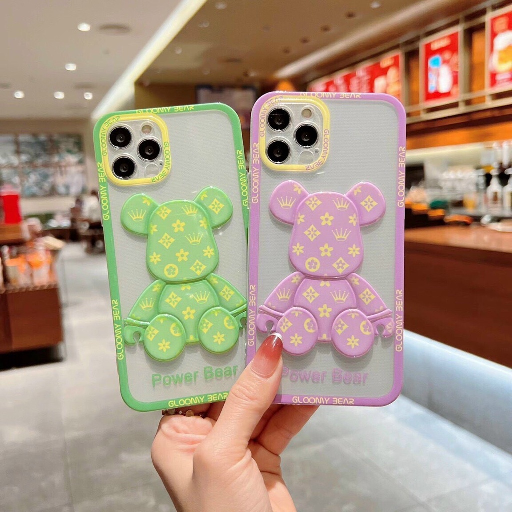 Ốp Lưng silicon trong suốt Gấu Powder Bear NTC cho các dòng điện thoại Táo
