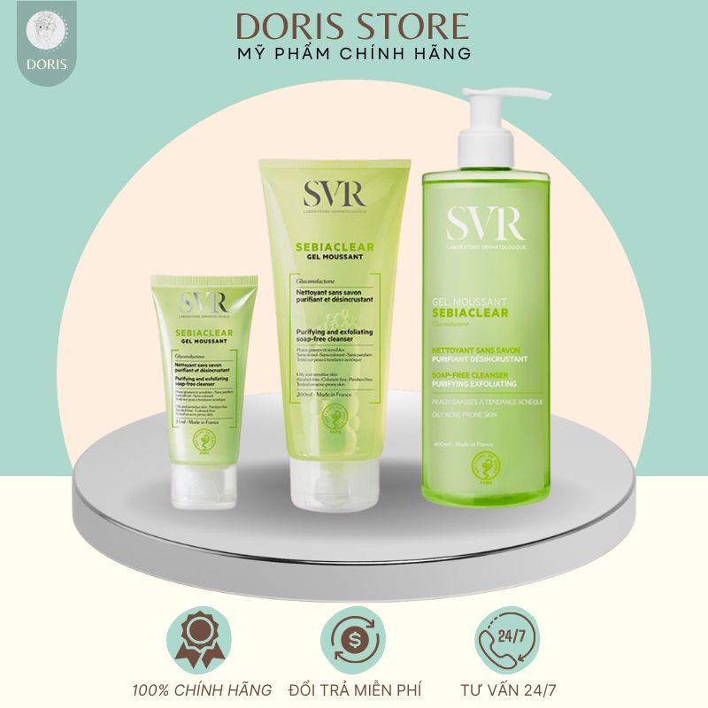 Sữa Rửa Mặt SVR Sebiaclear Gel Moussant 400ml, gel rửa mặt làm sạch và loại bỏ tế bào chết, srm cho da dầu mụn