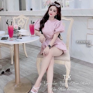Set gấm xốp áo cổ tròn tay phồng phối quần short bí!
