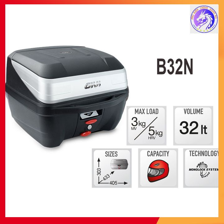 Combo Thùng Sau Givi B32N + Baga Sau Givi MV + Đế Gắn Thùng Givi MP60N Gắn Cho Xe Exciter 2009/2011/150 - Winner 150/X