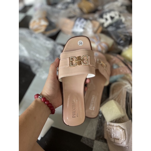 Dép nữ thời trang quai ngang DG màu nude hồng duyên dáng