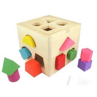 Hộp thả hình khối 13 lỗ hình vuông bằng gỗ