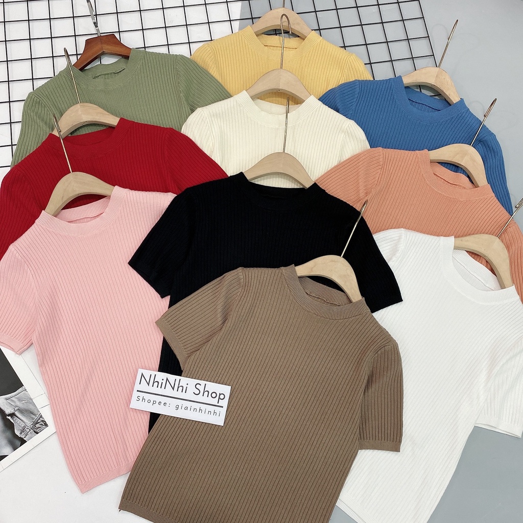 Áo len tăm cổ tròn chất đẹp, Áo len dáng ôm sọc tăm ngắn tay AS8512 - NhiNhi Shop