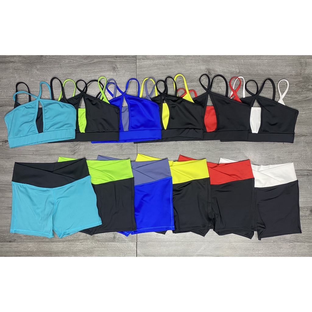 Set bộ đùi thể thao tập gym yoga nữ phối màu áo bra kèm mút quần đùi cạp chéo cao cấp Bin Sport BN067