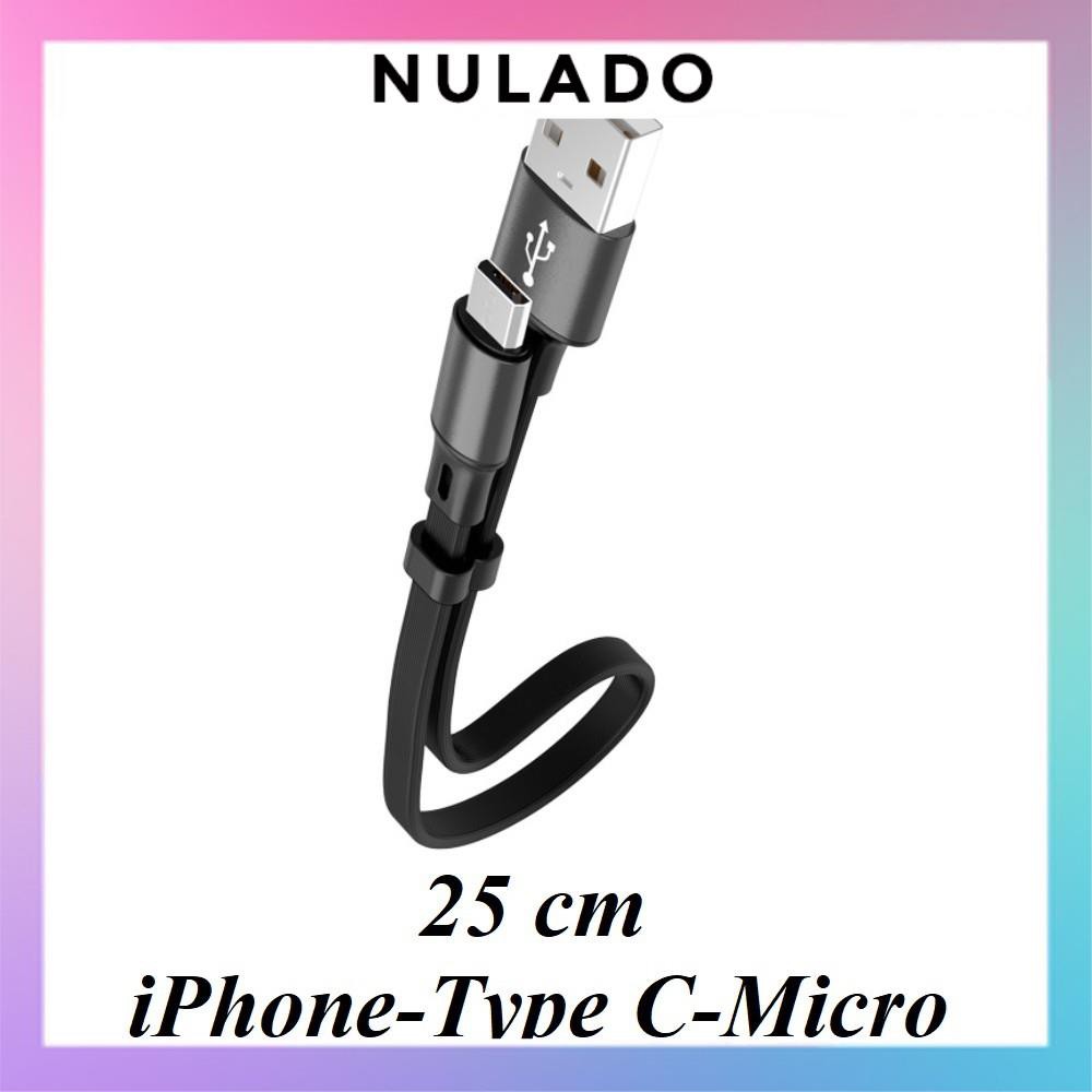 Cáp sạc iPhone Lightning – Type C – Micro USB loại ngắn 25 cm mẫu 1 NULADO