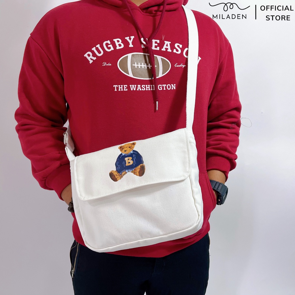 Túi đeo chéo canvas đi chơi đi học nam nữ unisex gấu teddy thương hiệu MILADEN
