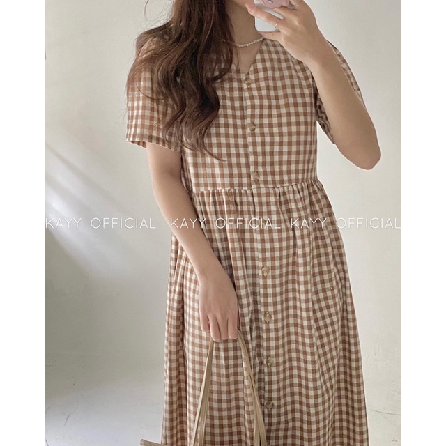 KAYY. Váy kẻ caro khuy dọc - Vkch