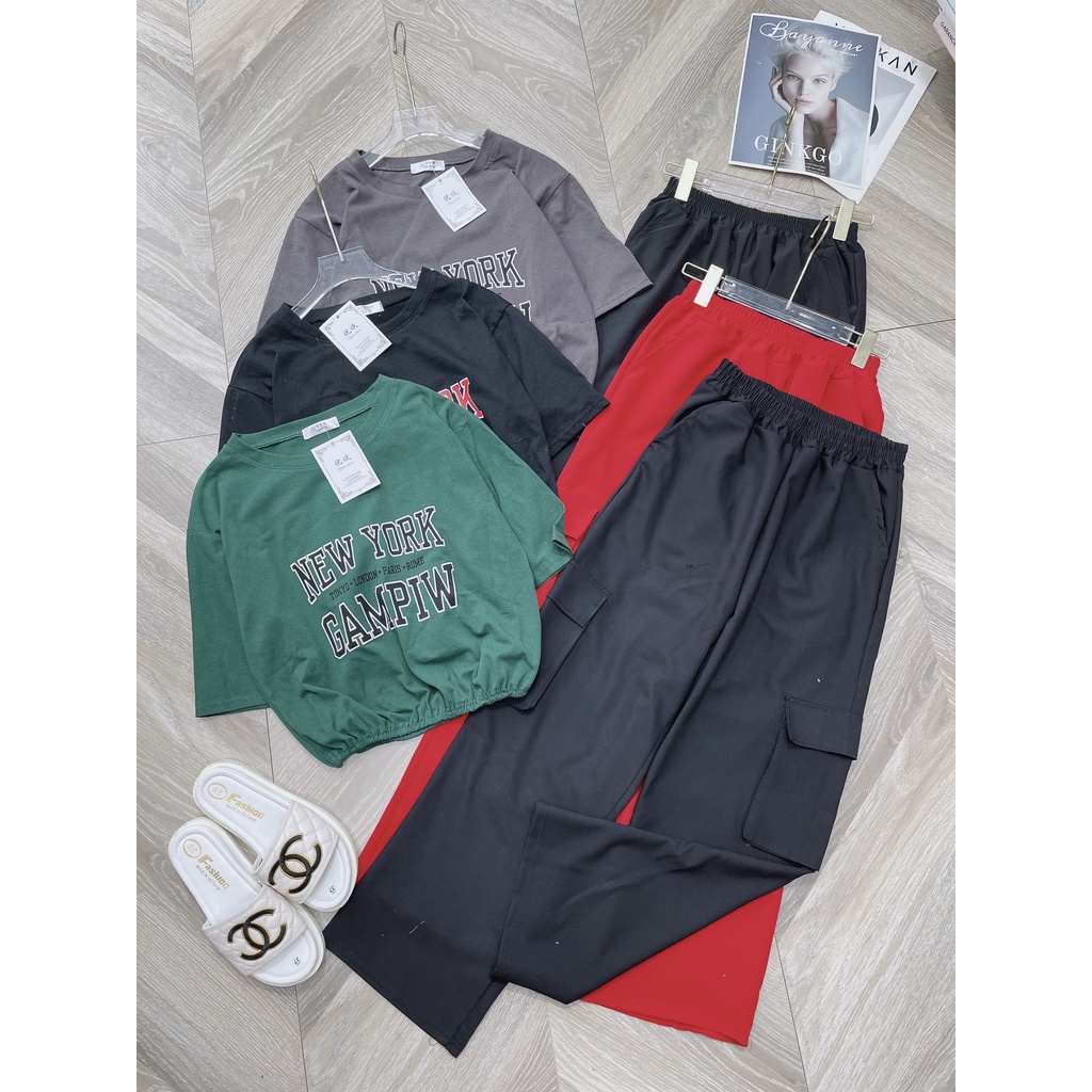 Bộ croptop 3 món quần túi hộp ống rộng LT156