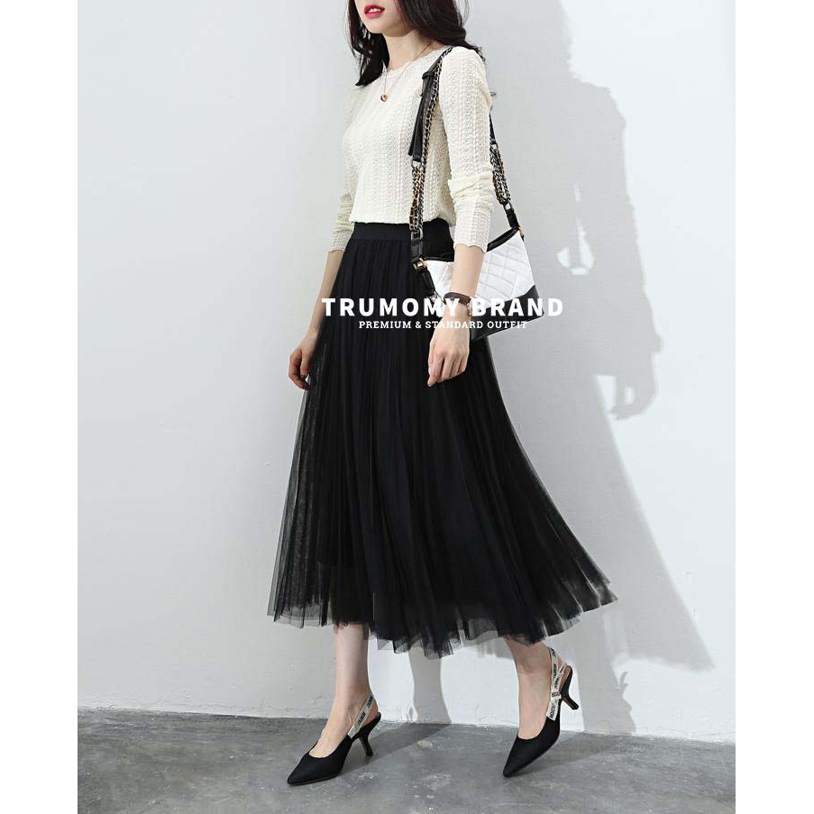Chân váy xếp ly xòe công sở Quảng Châu( 3 lớp, ren mềm mịn, dập ly, cạp vải) Trumomy (CV22) | BigBuy360 - bigbuy360.vn