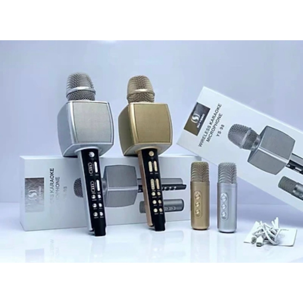 Micro karaoke bluetooth YS98 cao cấp thêm 1 mic để hát song ca tích hợp loa bass tress - Micro bluetooth karaoke | BH 6T