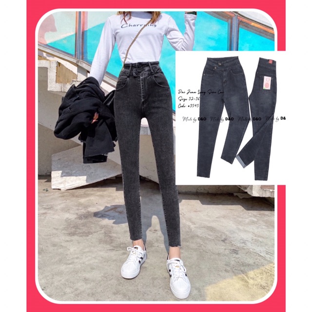 [Size Đại 32-36] Quần Dài Jeans 2 Nút Lưng Siêu Cao Trên Rốn - Tôn Dáng Gọn Eo Bụng / Co Giãn Mạnh