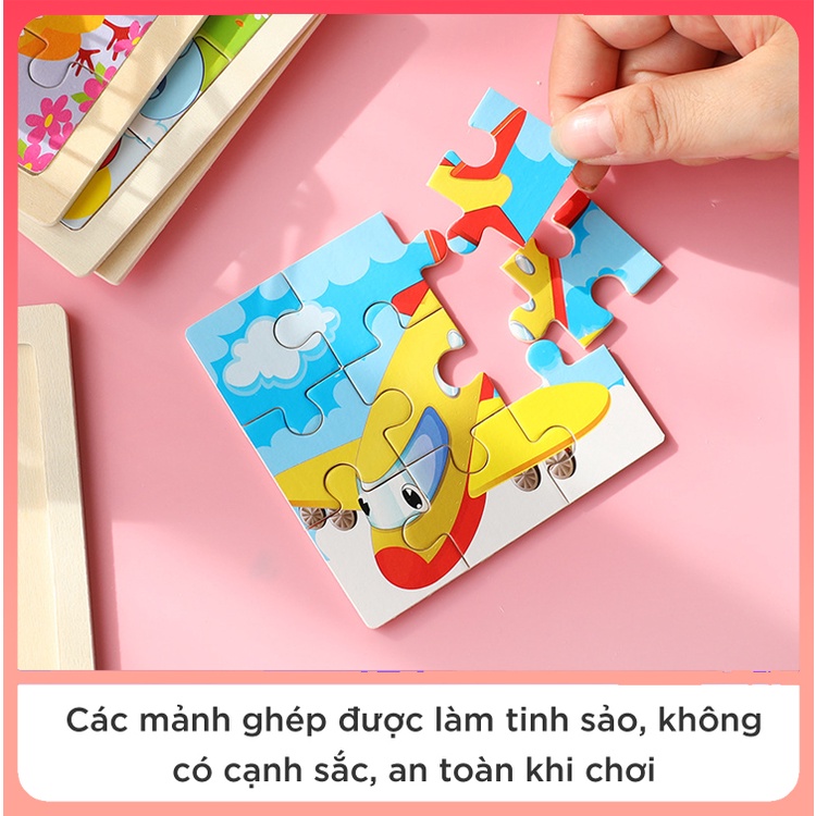 Đồ chơi xếp hình, Tranh Ghép gỗ 9 mảnh size nhỏ 11x11 cho bé BABO - TG132