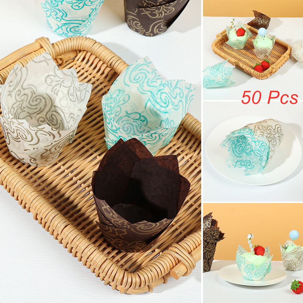 Set 50 Cốc Giấy Đựng Bánh Cupcake Nhiều Màu Chống Dầu