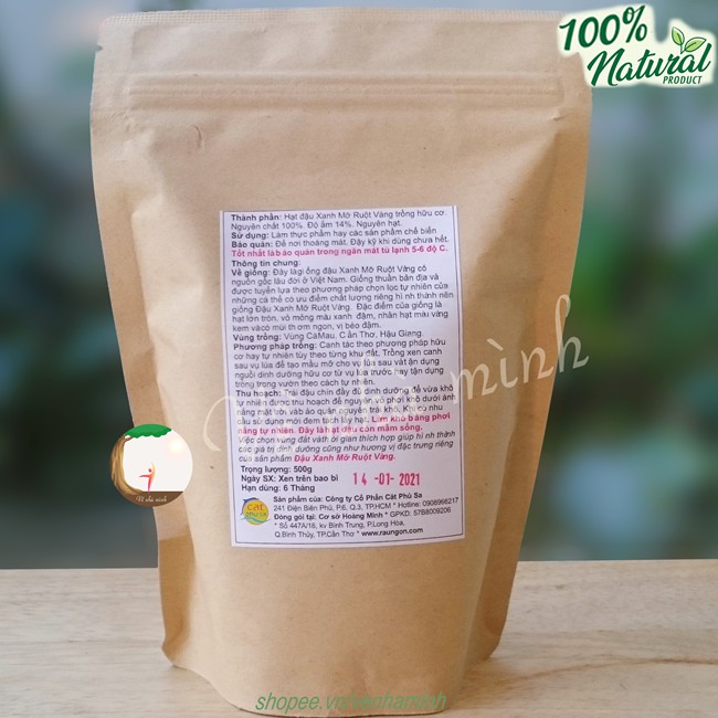 ĐẬU XANH MỠ THUẦN CHỦNG HỮU CƠ TỰ NHIÊN 100% 500g ( Hạt đỗ xanh mỡ ruột vàng ) dùng nấu chè, làm giá đậu, làm bánh &amp; sữa