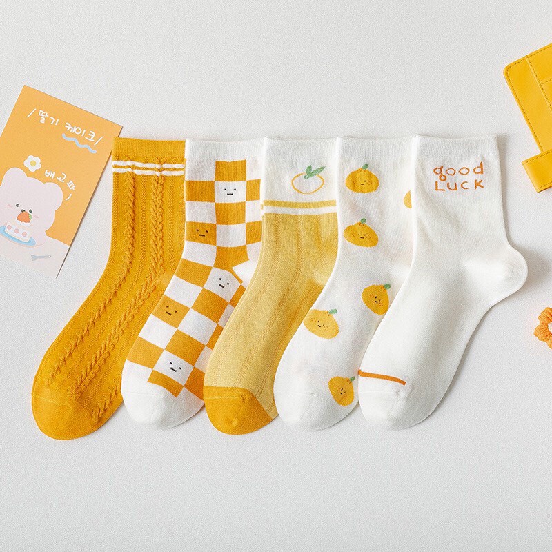 Tất vớ nữ cổ cao trắng ABICA bộ sưu tập trái cam phong cách Ulzzang Hàn Quốc nhiều màu dễ thương dành cho bạn gái TD044