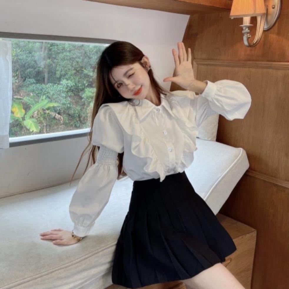 Áo sơ mi nữ from rộng dài tay kiểu dáng thời trang Hàn Quốc bánh bèo tiểu thư