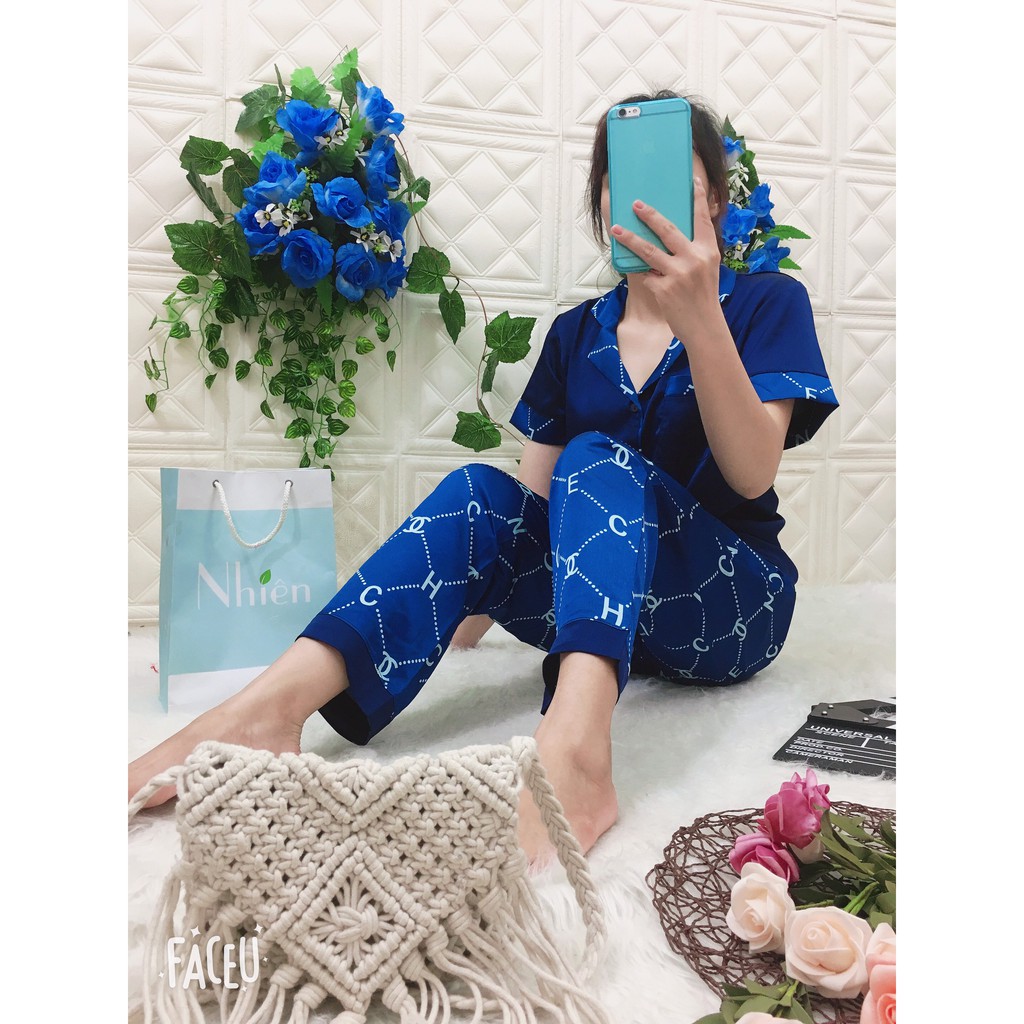 BỘ PIJAMA SATIN TAY NGẮN QUẦN DÀI CAO CẤP MS22