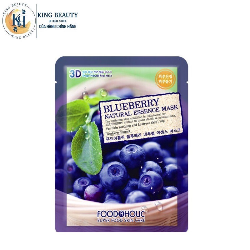 Mặt Nạ Dưỡng Trắng Da Chiết Xuất Việt Quất 3D Foodaholic Natural Blueberry Essence Mask 23ml