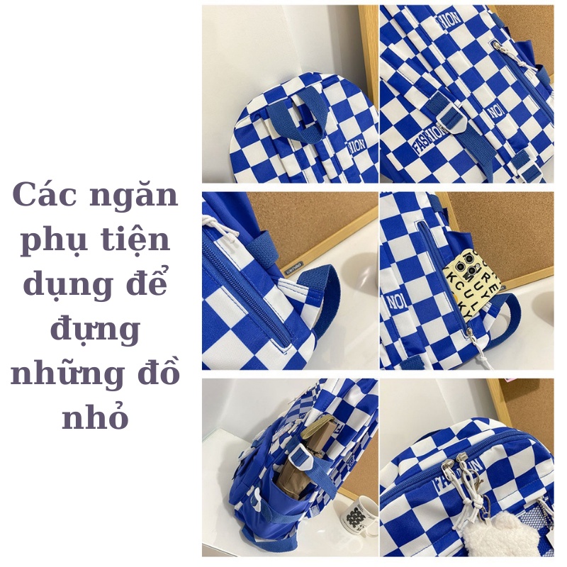 Balo nữ đi học đẹp thời trang giá rẻ dễ thương, cặp đi học nữ kẻ nhiều ngăn đựng laptop chống nước cao cấp Xu Xu Kids