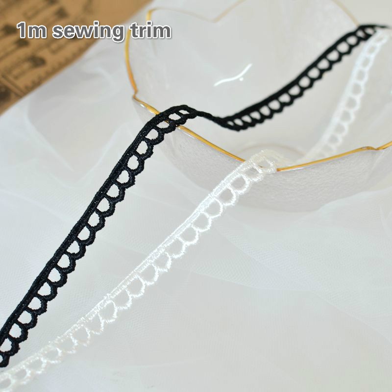 Cuộn dây ruy băng ren trắng đen 1m dùng trang trí váy xinh xắn