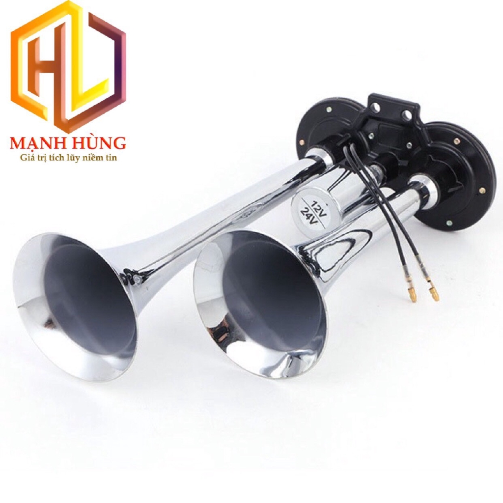 Còi hơi 2 loa còi đôi gắn ô tô mạ chrome dành cho xe có bình hơi