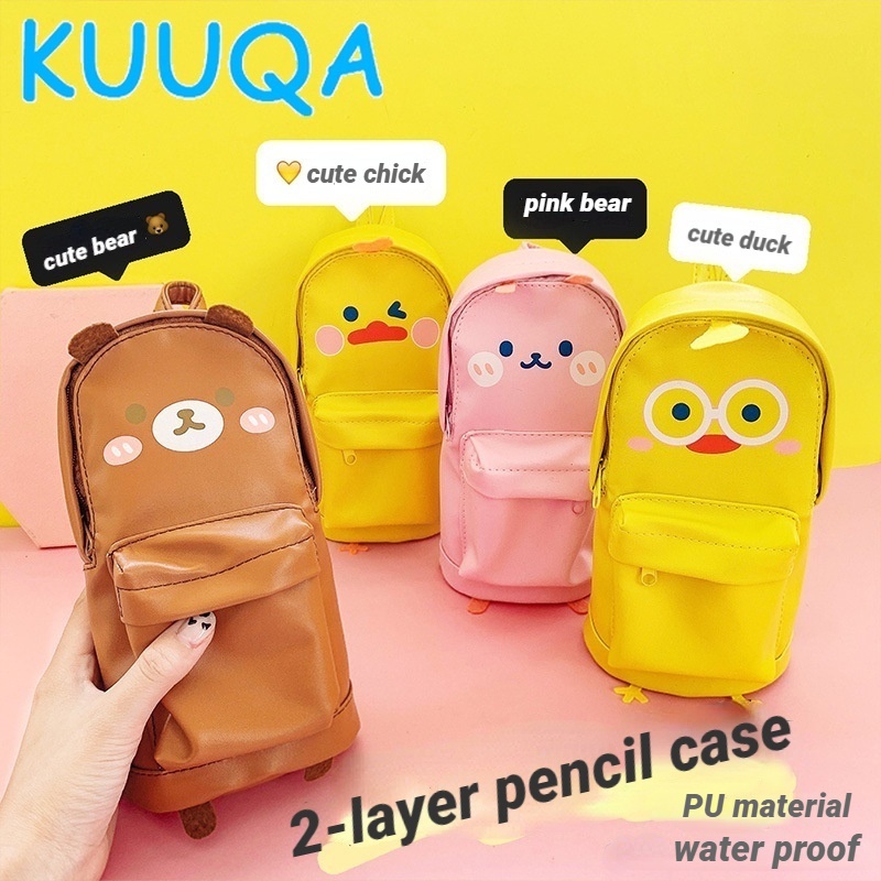 Túi Đựng Bút Bằng Da PU 2 Lớp Sức Chứa Lớn Tiện Lợi