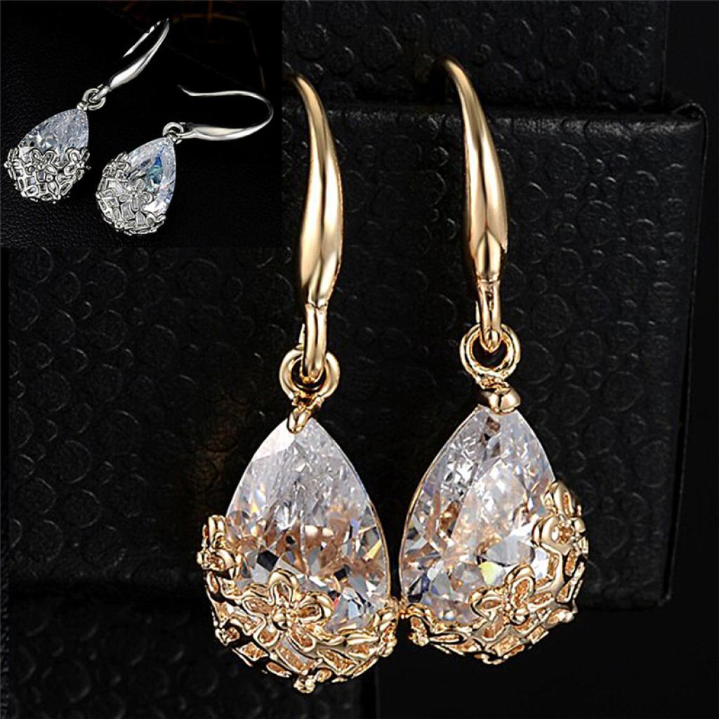 Bông Tai Dạng Móc Đính Đá Zircon Pha Lê Thanh Lịch Cho Nữ
