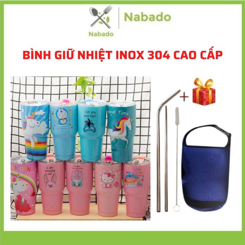 Ly giữ nhiệt Thái Lan cao cấp Cốc uống nước tặng kèm túi ống hút và cọ rửa