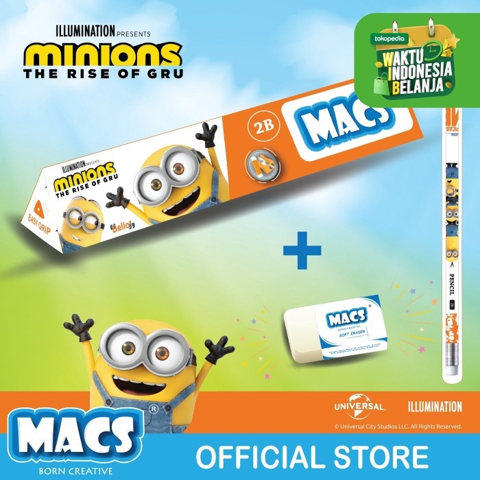 Bút chì 2B MINION màu đen kèm dụng cụ xóa