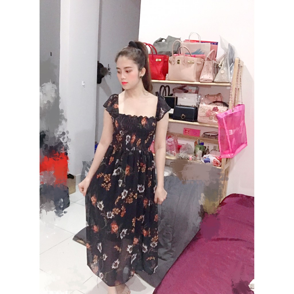 Hình Thật Đầm Maxi Hoa Cánh Tiên 2 Lớp Chất Voan Lụa 3 Màu Như Hình | BigBuy360 - bigbuy360.vn