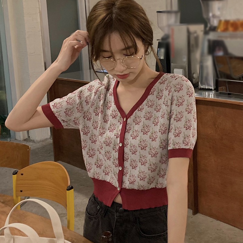 Áo Cardigan Ngắn Tay In Họa Tiết Phong Cách Hàn Quốc Dành Cho Nữ