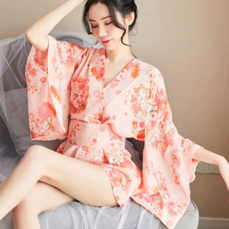 Áo choàng kimono hoa anh đào Nhật Bản đồ ngủ sexy gợi cảm tặng kèm quần chip 1705