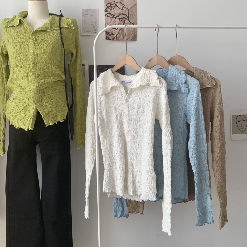 Áo thun nhúng gân chất co giãn tay dài