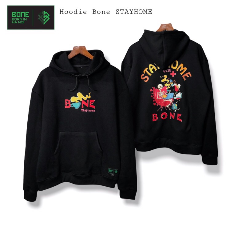 Áo hoodie local brand chính hãng unisex form rộng Bone stayhome