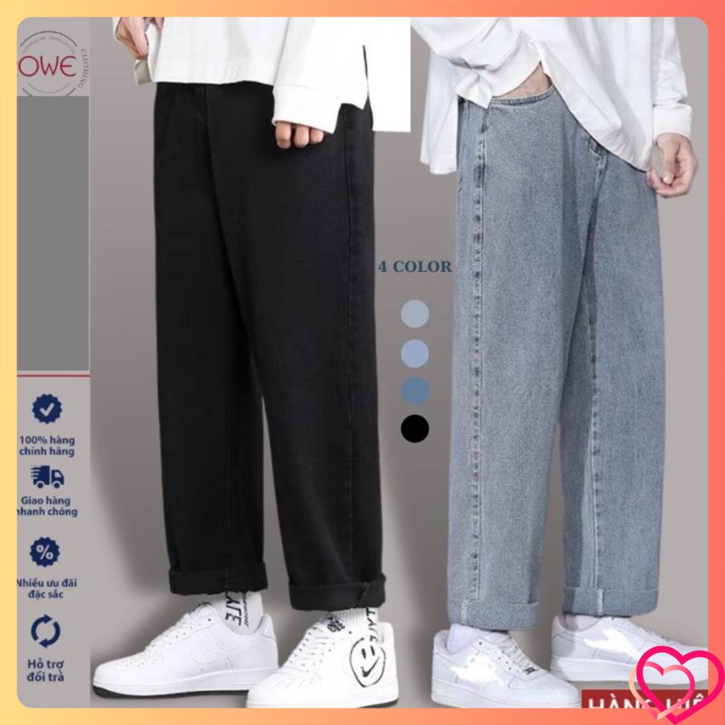 Quần jean nam đen baggy ống suông rộng dáng đứng chất bò cao cấp rin trơn phom xuông unisex hàn quốc 2022