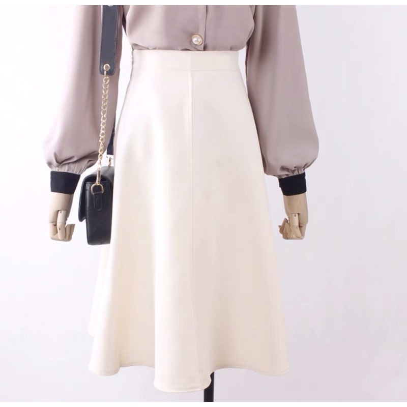 Chân váy công sở xoè dáng dài có túi 2 bên sườn