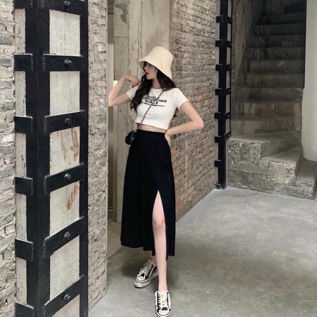SET ÁO CROPTOP GIRL MIX CHÂN VÁY UMI HOT