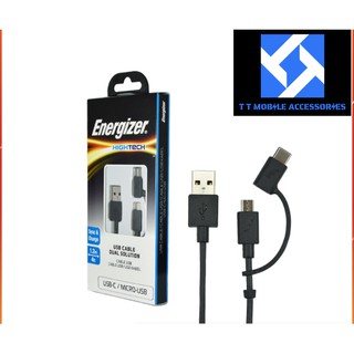 Cáp 2 trong 1 Type-C & Micro-USB Energizer, 1.2m, C11UBX2CFBK4, hàng Energizer VIETNAM, mới 100%, Bảo hành 2 năm 1 đổi 1